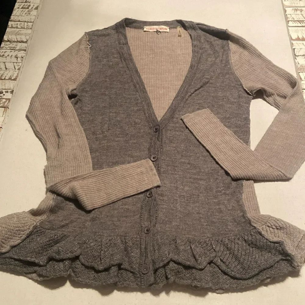 Rebecca Taylor Button Down Ruffle Sweater Cardigan Size Smalll Y2K vibe